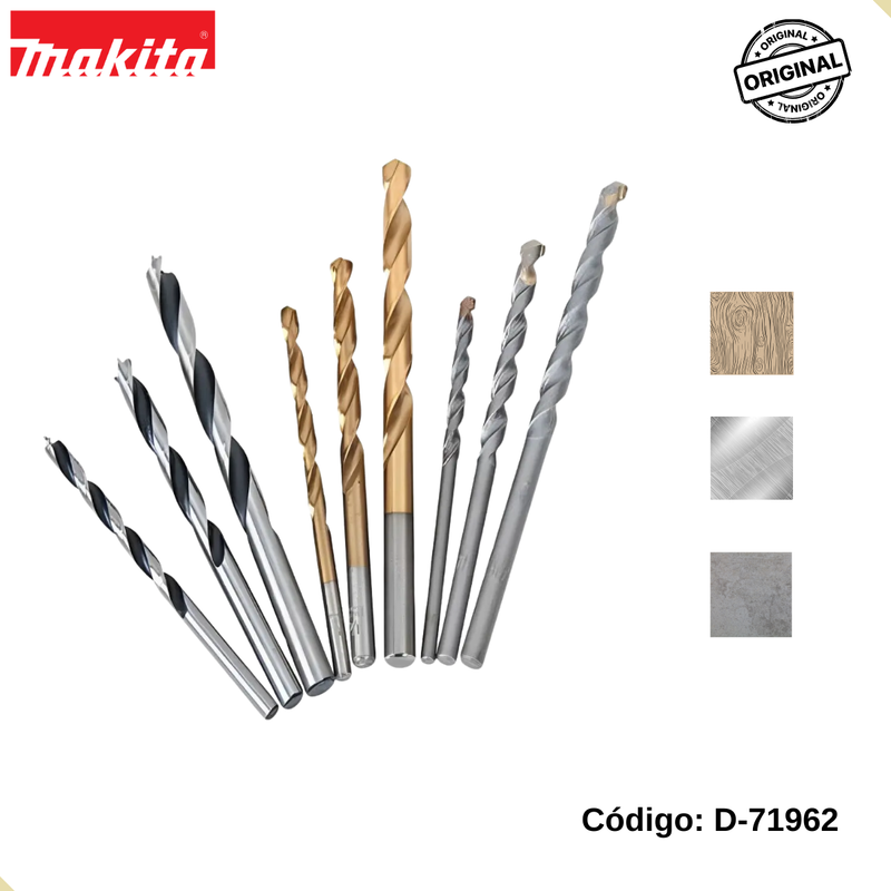 Kit Brocas 9pç Makita - Metal, Concreto e Madeira D-71962