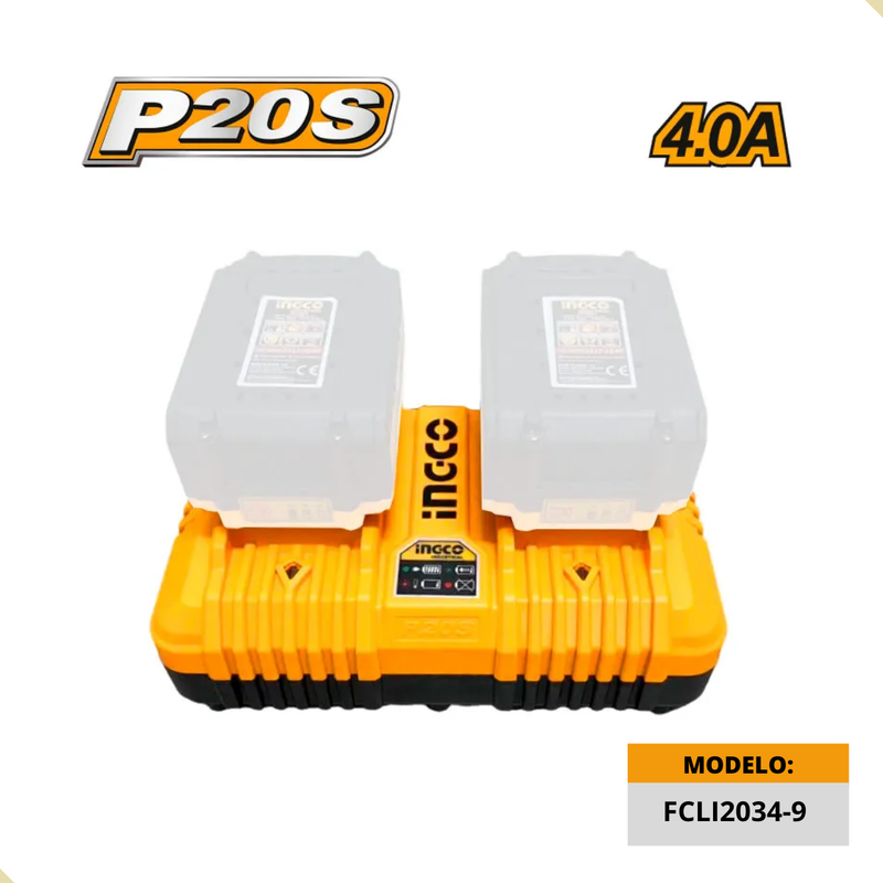 Carregador de bateria Duplo PS20 Bivolt Ingco 20v Fcli2034-9