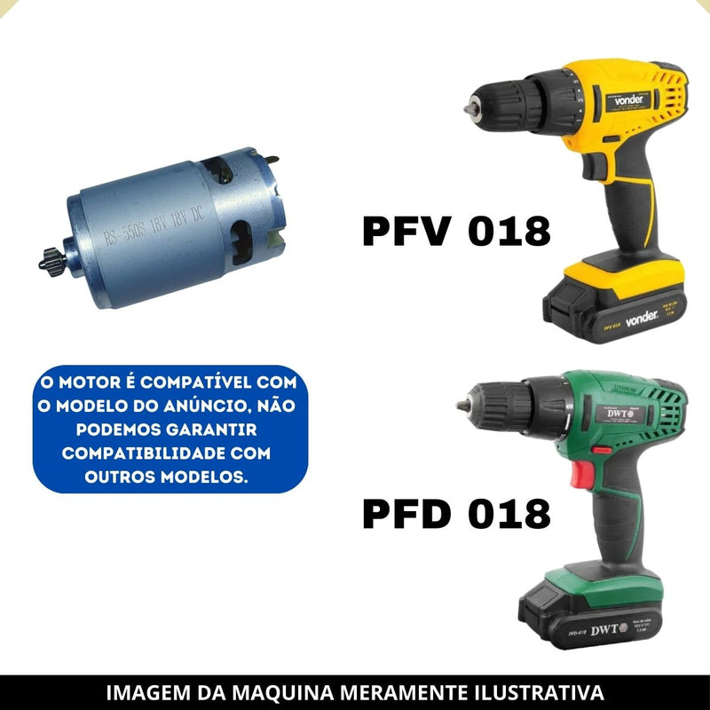 Motor e Pinhão 18v P/ Parafusadeira a Bateria 18v Pfv018 Vonder e Pfd018 dwt