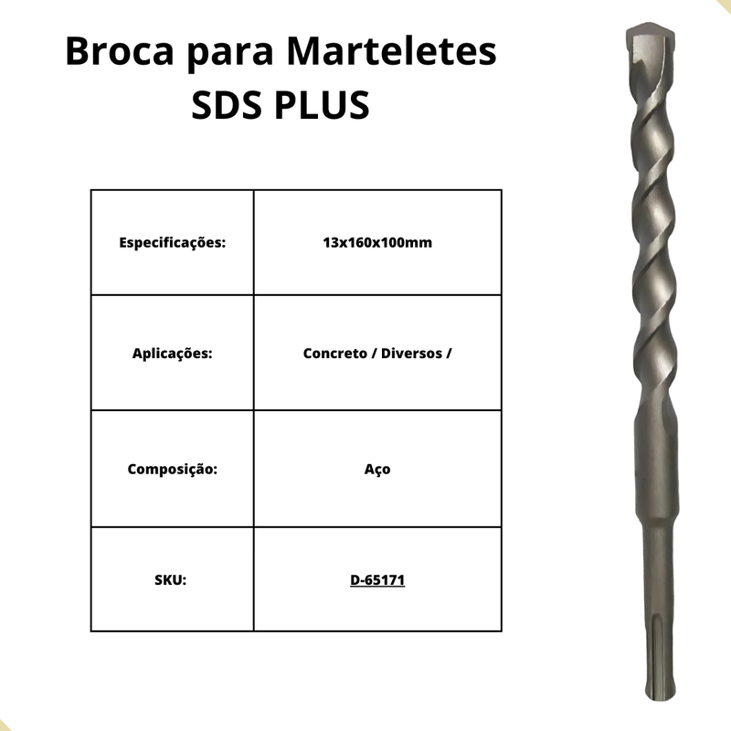 Broca 13mm p/ Martelete SDS PLUS 13x160 Makita D-65171
