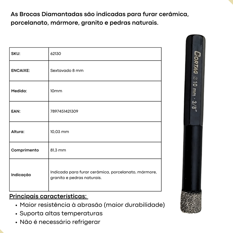 Broca Diamantada 10mm 3/8" Cortag (62130)