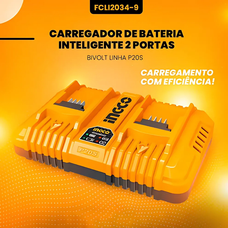 Carregador de bateria Duplo PS20 Bivolt Ingco 20v Fcli2034-9