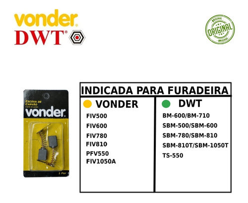 Dois Pares De Escovas De Carvão P/furadeira Vonder/dwt